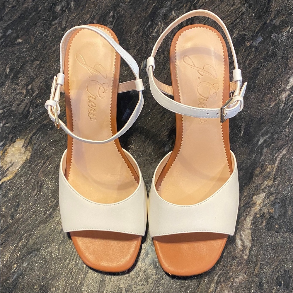 J. Crew White, Tan, and Black Wedge Leather Sandals - Picture 2 of 5